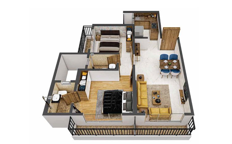 3D apartment layout at Mayfair Virar Gardens