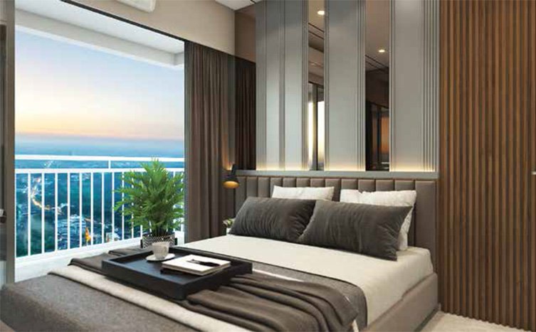Modern bedroom with balcony view at Mayfair Virar Gardens